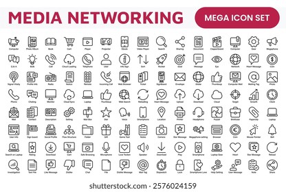 Media Icon Set. A sleek and modern collection of icons designed for the media industry, perfect for enhancing news platforms, entertainment apps, and digital marketing materials.