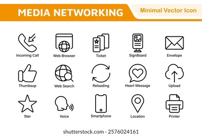 Media Icon Set. A sleek and modern collection of icons designed for the media industry, perfect for enhancing news platforms, entertainment apps, and digital marketing materials.
