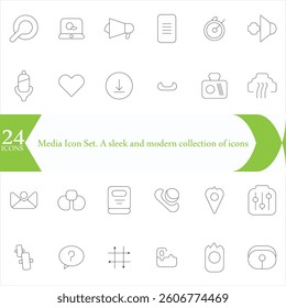 Media Icon Set. A sleek and modern collection of icons designed for the media industry, perfect for enhancing news platforms.