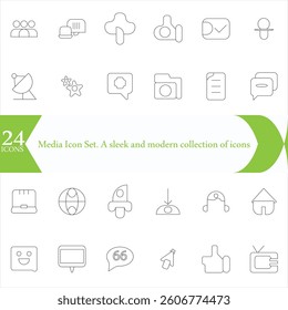 Media Icon Set. A sleek and modern collection of icons designed for the media industry, perfect for enhancing news platforms.
