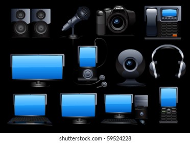 Media icon set. Vector