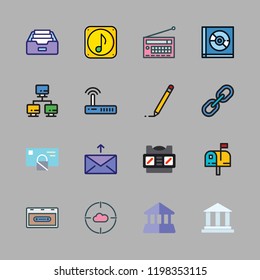 media icon set. vector set about link, wifi, mail and radio icons set.