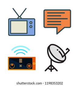 media icon set. vector set about television, message, remote control and satellite dish icons set.