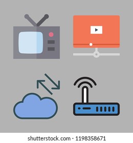 media icon set. vector set about video player, wifi, cloud computing and television icons set.