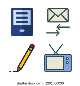 media icon set. vector set about television, edit, ereader and email icons set.