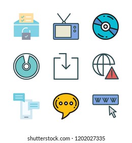 media icon set. vector set about download, compact disc, notification and mail icons set.