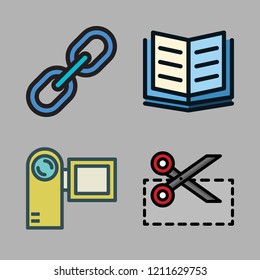 media icon set. vector set about coupon, link, camcorder and ebook icons set.