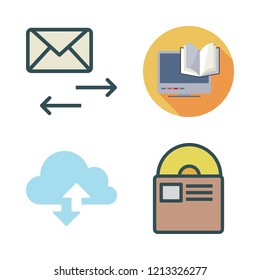media icon set. vector set about cloud computing, email, compact disc and ebook icons set.