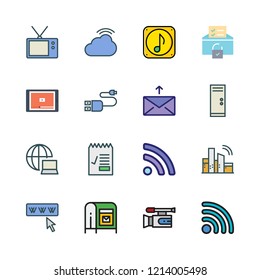 media icon set. vector set about network, cloud computing, message and music file icons set.