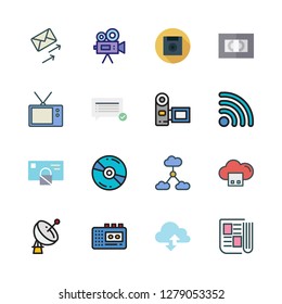 media icon set. vector set about videotape, diskette, camcorder and wifi icons set.