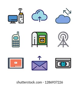 media icon set. vector set about video player, computer, radio antenna and mobile phone icons set.