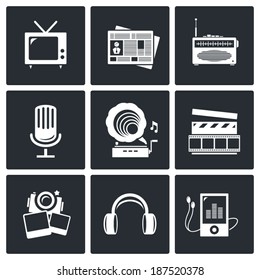 Media icon set - video, news, music, TV, recording, photo 