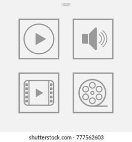 Media icon set of video player, sound, movie and film for web page design. Vector illustration.