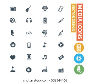 Media icon set,clean vector