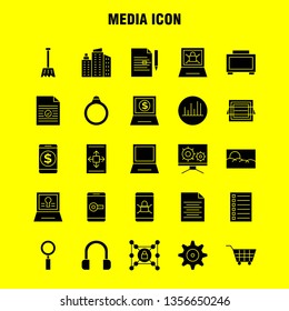 Media Icon Solid Glyph Icons Set For Infographics, Mobile UX/UI Kit And Print Design. Include: Mobile, Media, Player, Tool, Image, Media, Raster, Picture, Icon Set - Vector