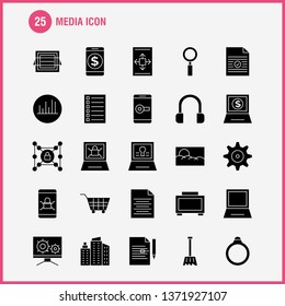 Media Icon Solid Glyph Icons Set For Infographics, Mobile UX/UI Kit And Print Design. Include: Mobile, Media, Player, Tool, Image, Media, Raster, Picture, Icon Set - Vector