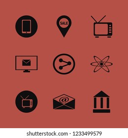 media icon. media vector icons set mail, atom, bank and mobile phone