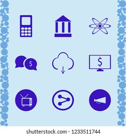 media icon. media vector icons set money speech bubbles, share sign, loud speaker and download