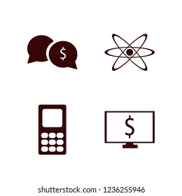 media icon. media vector icons set mobile phone, dollar symbol computer, atom and money speech bubbles