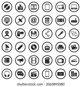 Media Icons. Black Flat Design In Circle. Vector Illustration.