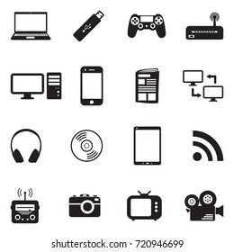 Media Icons. Black Flat Design. Vector Illustration. 