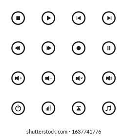 Media icons buttons vector isolated on white background for graphics and web design.