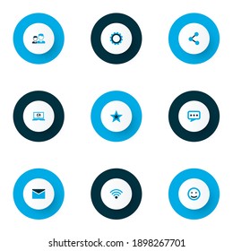 Media icons colored set with star, wireless connection, laptop and other wifi elements. Isolated vector illustration media icons.