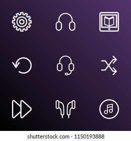 Media icons line style set with earmuff, headphone, learning and other earmuff elements. Isolated vector illustration media icons.