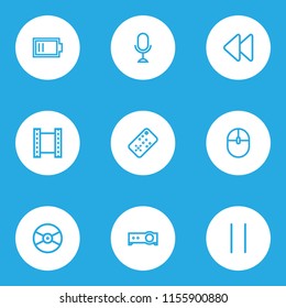 Media icons line style set with pause, remote, video and other presentation elements. Isolated vector illustration media icons.