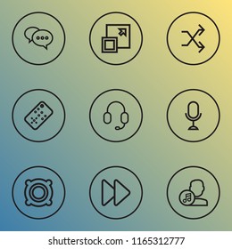 Media icons line style set with enlarge, remote, speaker and other chatting elements. Isolated vector illustration media icons.