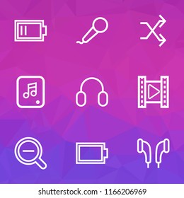 Media icons line style set with shuffle, karaoke, energy and other movie elements. Isolated vector illustration media icons.