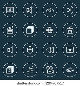 Media icons line style set with sound off, categories, radio and other backward elements. Isolated vector illustration media icons.