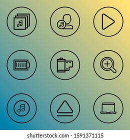 Media icons line style set with albums, artist, film and other photo elements. Isolated vector illustration media icons.