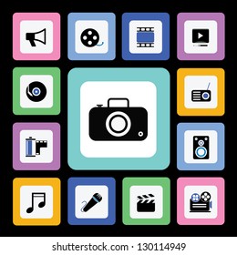 Media icons on isolated white  background