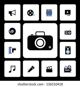 Media icons on isolated white  background