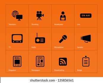 Media icons on orange background. Vector illustration.
