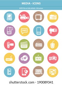 Media icons on white background,Colorful version,vector