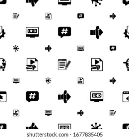 media icons pattern seamless. Included editable filled Hashtag, SEO copywriting, Advertising Networks, 4K Streaming, Video Compression, Call To Action icons. media icons for web and mobile.