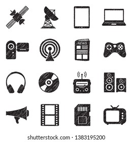 Media Icons. Set 2. Black Scribble Design. Vector Illustration.