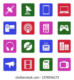 Media Icons. Set 2. White Flat Design In Square. Vector Illustration. 