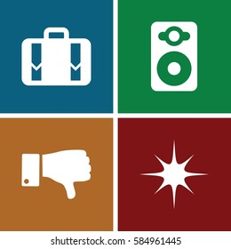 Media icons set. Set of 4 Media filled icons such as speaker, dislike, star