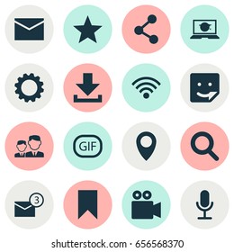 Media Icons Set. Collection Of Chat, Pin, Camcorder And Other Elements. Also Includes Symbols Such As Lover, Arrow, Wifi.