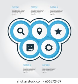 Media Icons Set. Collection Of Chat, Gear, Star And Other Elements. Also Includes Symbols Such As Search, Sticker, Star.