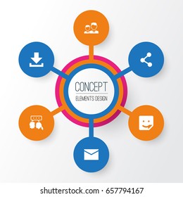Media Icons Set. Collection Of Chat, Publish, Down Arrow And Other Elements. Also Includes Symbols Such As Envelope, Sticker, Friend.