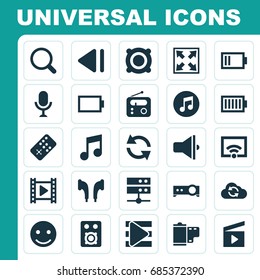 Media Icons Set. Collection Of Cloud, Signal, Speaker And Other Elements. Also Includes Symbols Such As Sync, Controller, Slow.