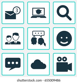 Media Icons Set. Collection Of Conversation, Smile, Inbox And Other Elements. Also Includes Symbols Such As Camcorder, Smile, Inbox.