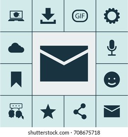 Media Icons Set. Collection Of Conversation, Gif Sticker, Publish And Other Elements. Also Includes Symbols Such As Cogwheel, Sticker, Envelope.