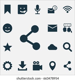 Media Icons Set. Collection Of Flag, Wireless Connection, Smile And Other Elements. Also Includes Symbols Such As Wifi, Setting, Star.