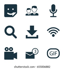 Media Icons Set. Collection Of Inbox, Wireless Connection, Camcorder And Other Elements. Also Includes Symbols Such As Inbox, Smile, Magnifier.