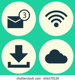 Media Icons Set. Collection Of Inbox, Overcast, Wireless Connection And Other Elements. Also Includes Symbols Such As Overcast, Technology, Connection.